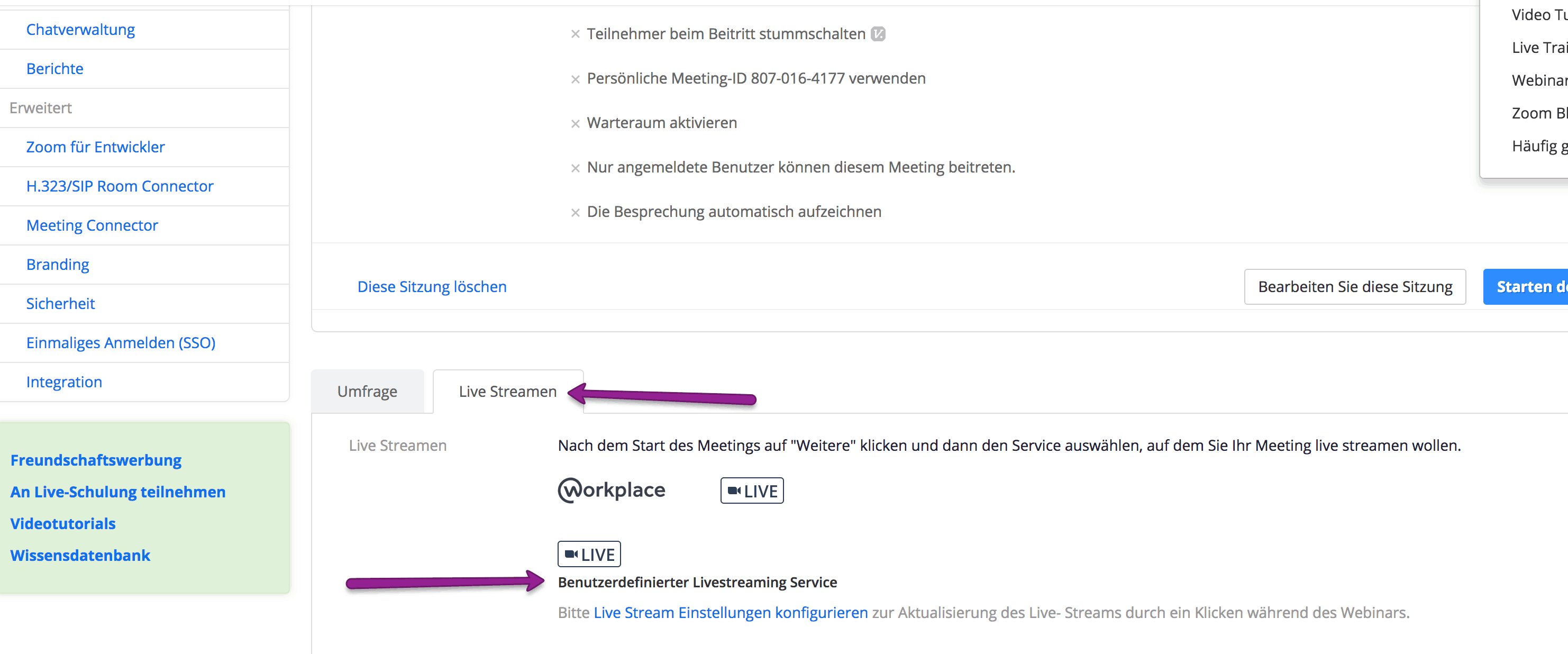 Zoom Meeting anlegen und Live Stream einrichten