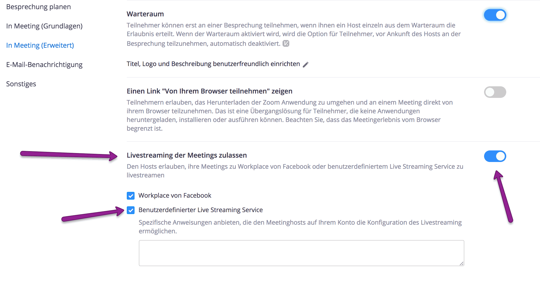 Zoom Meeting anlegen und Live Stream einrichten