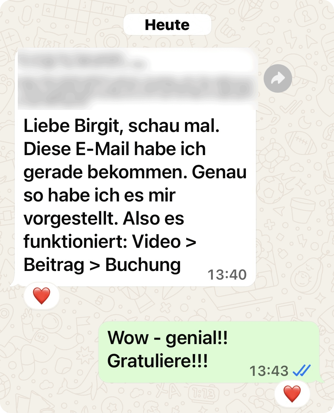 WhatsApp-Nachricht von Annett: erste Buchung der Masterclass